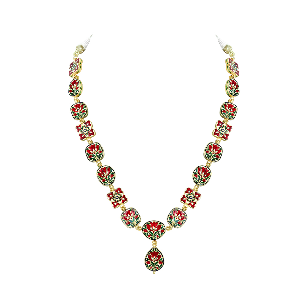 Polki Necklace with Teardrop Pendant in Partash work